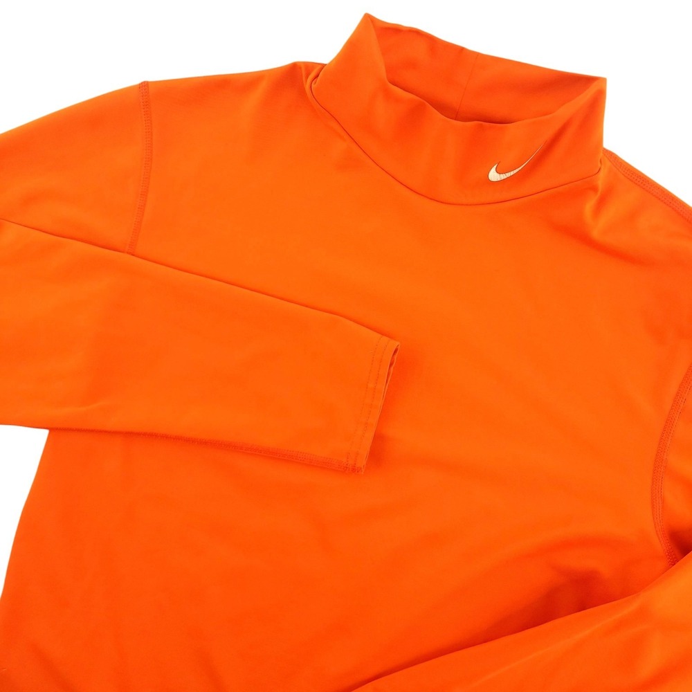 Nike Dri-FIT Shirt Women Large Orange Mock Neck Long Sleeve Running Top Athletic